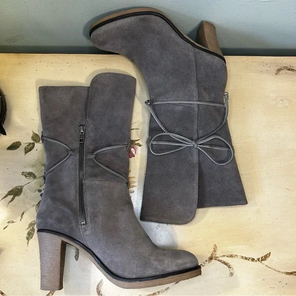 Johnston & Murphy Gray Suede Leather Lace Wrap Boots - Picture 7 of 16